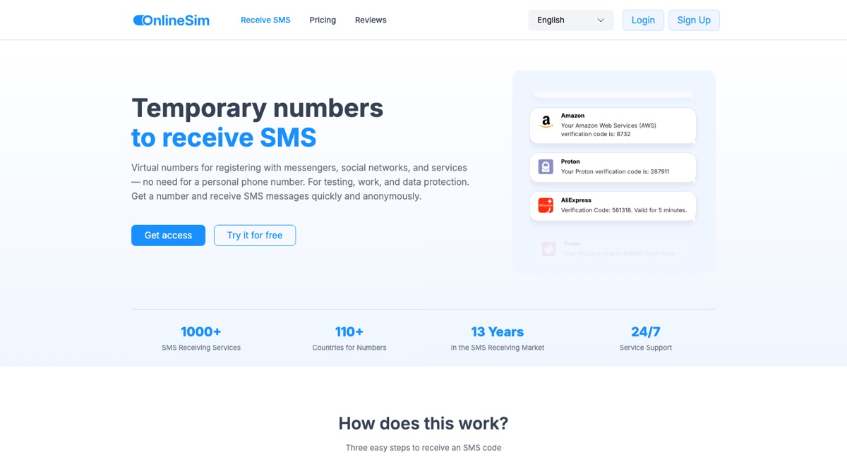 OnlineSim.io 官网页面截图